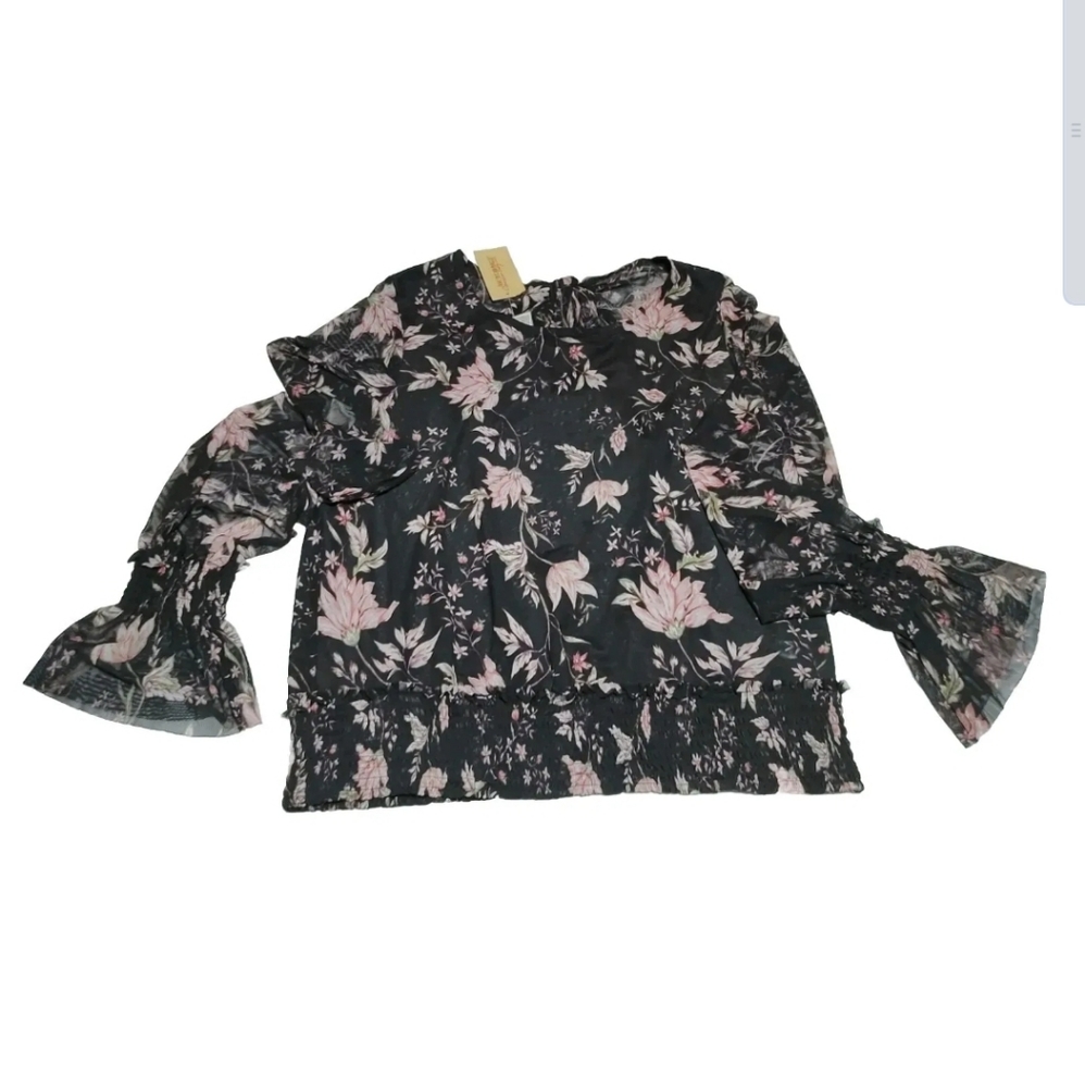 American Rag Semi Sheer Blouse Bell Sleeves Open Back Size XXL Tie Neck New